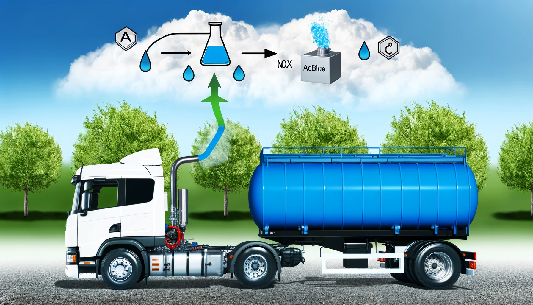 A-diesel-truck-with-an-AdBlue-container-and-the-SCR-system-highlighted