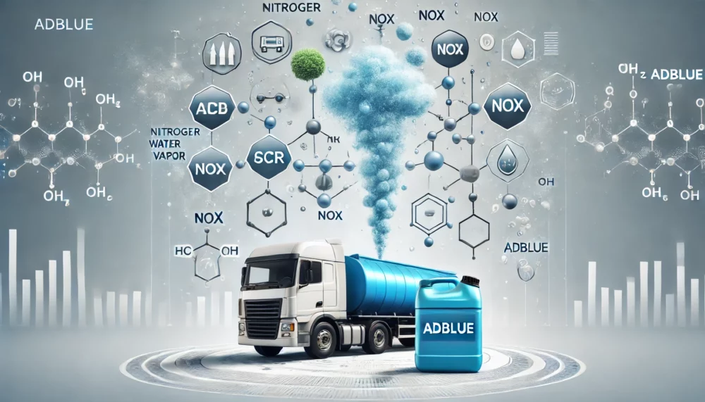 An abstract illustration representing the reduction of emissions in diesel vehicles